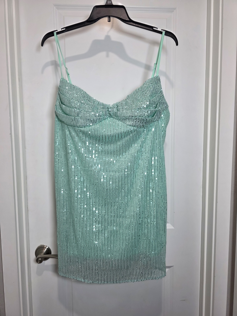Mint Sequin Spaghetti Strap Mini Dress